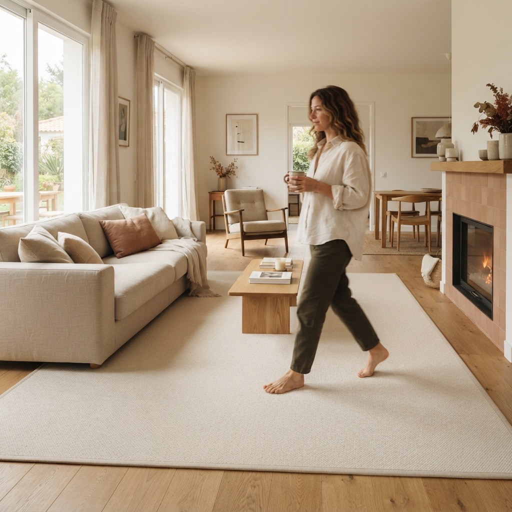 Quentex heated rug 200×300 cm in a large living room