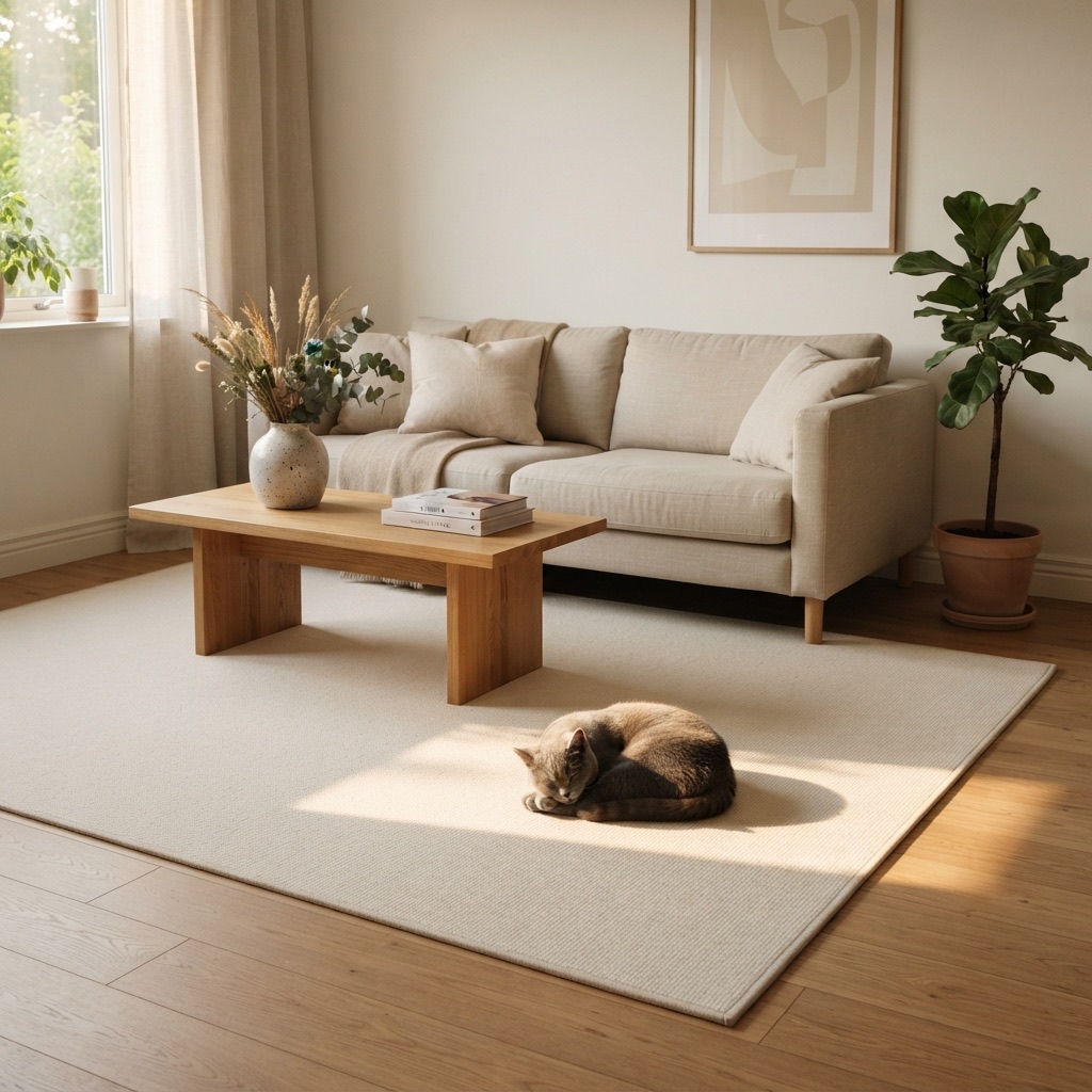 Quentex heated rug in a warm living room
