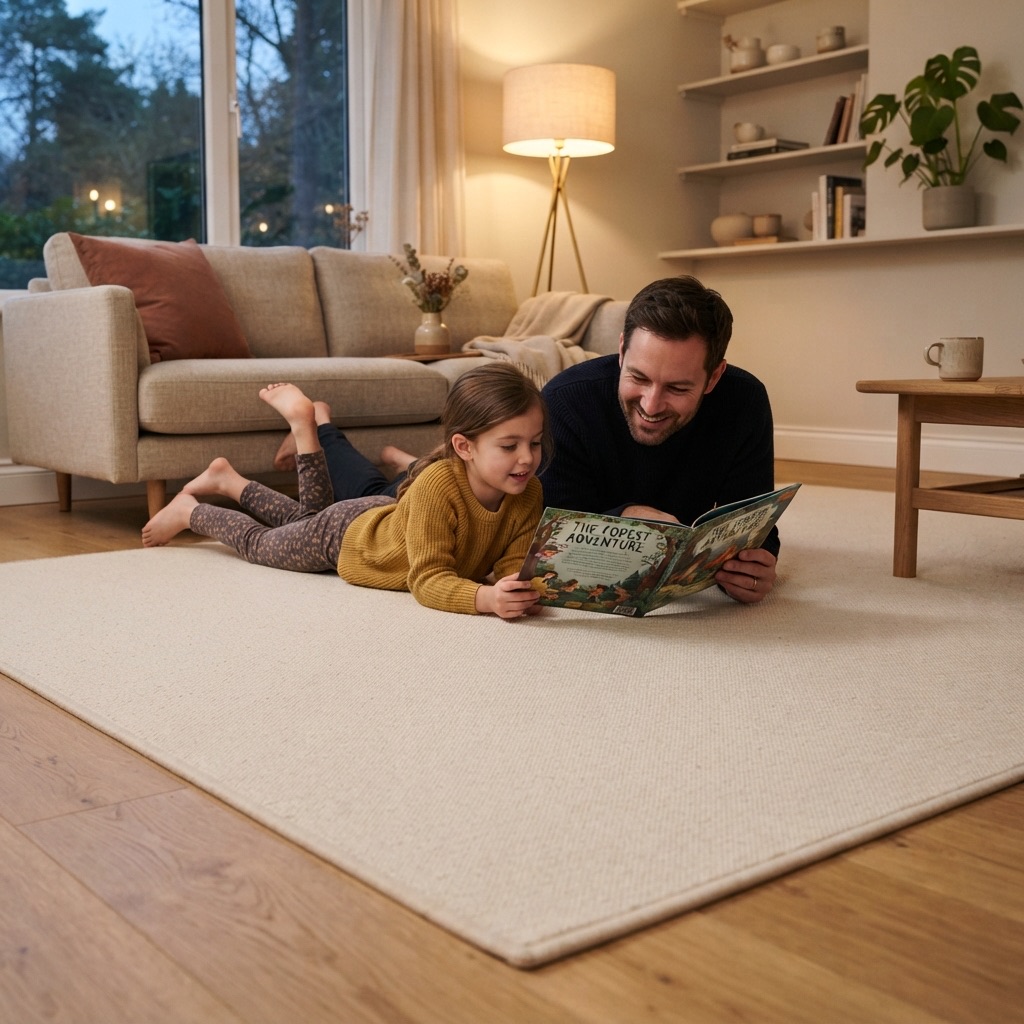 Quentex heated rug 180×250 cm in a living room