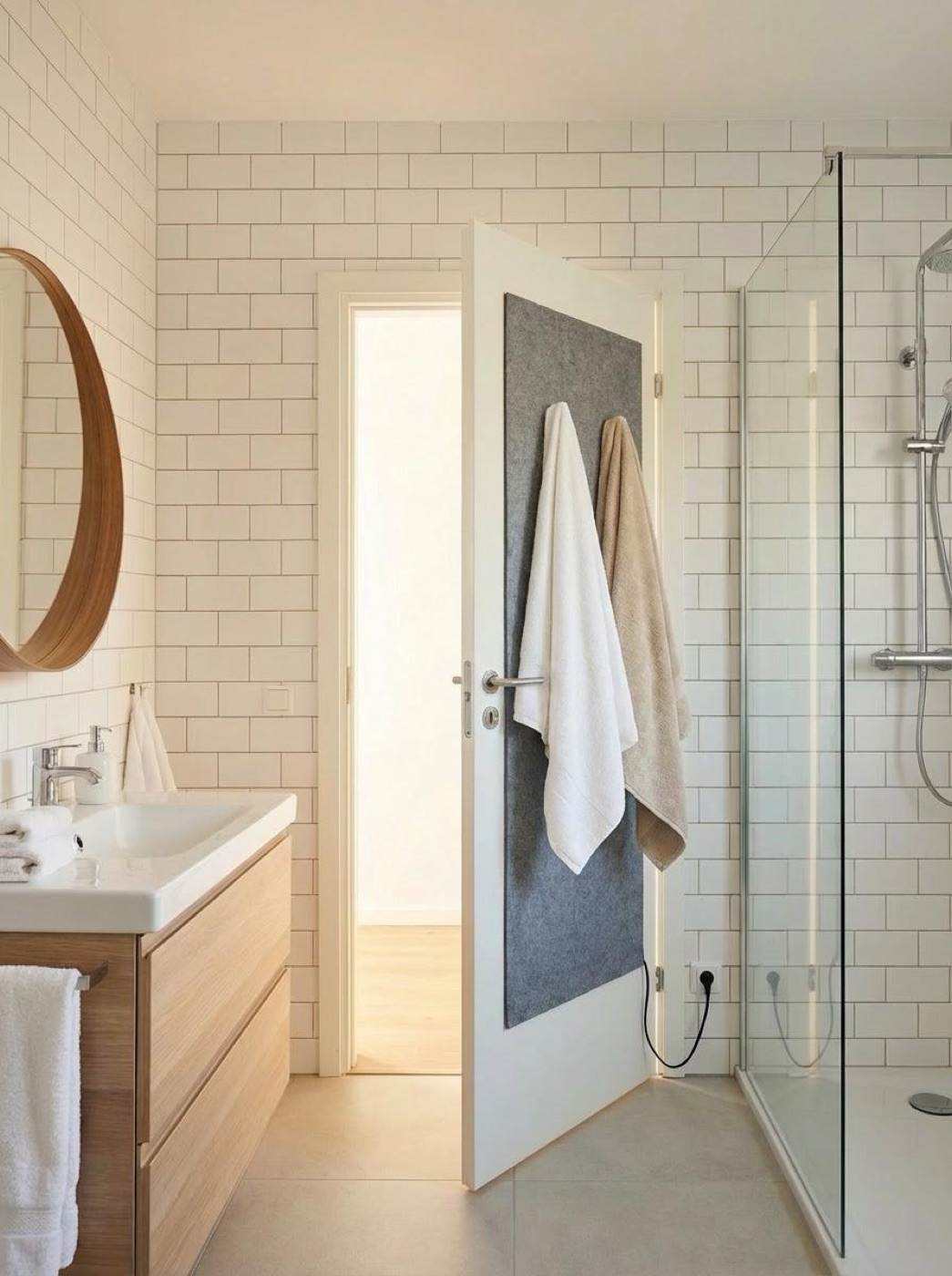 Quentex Towel Warmer Large 83×155 cm beside a shower